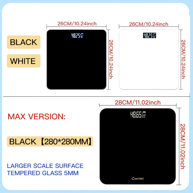 High-Precision Bathroom Scale, Electronic Scale, Accurate, with LED Display And Temperature Reading (Switchable Between Kg And Pounds), Extra-Wide Platform, Made of High-Hardness Glass Material, Suitable for Gyms, College Dorms, And Favored by Women