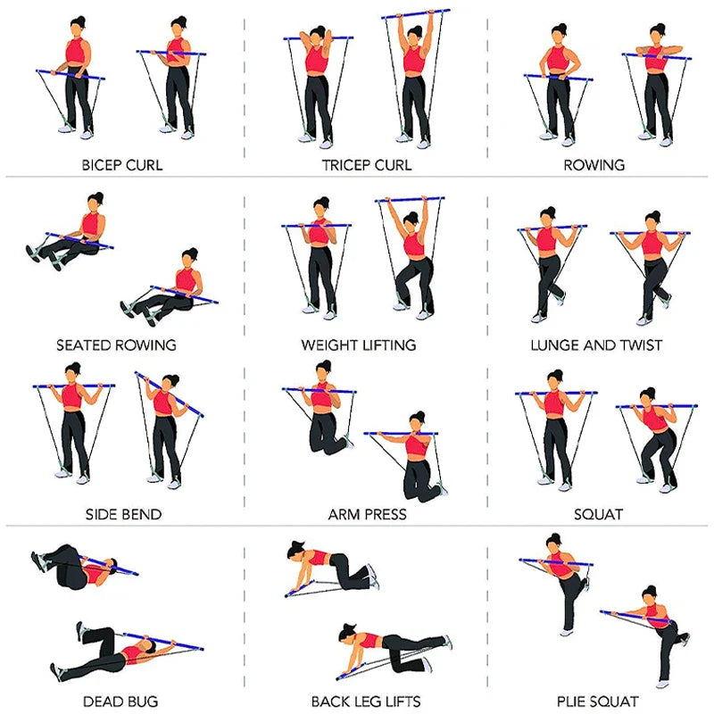 Multifunctional Pilates Bar with Resistance Bands for Home Fitness