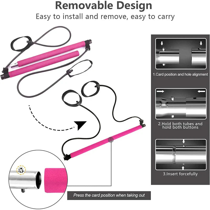 Multifunctional Pilates Bar with Resistance Bands for Home Fitness