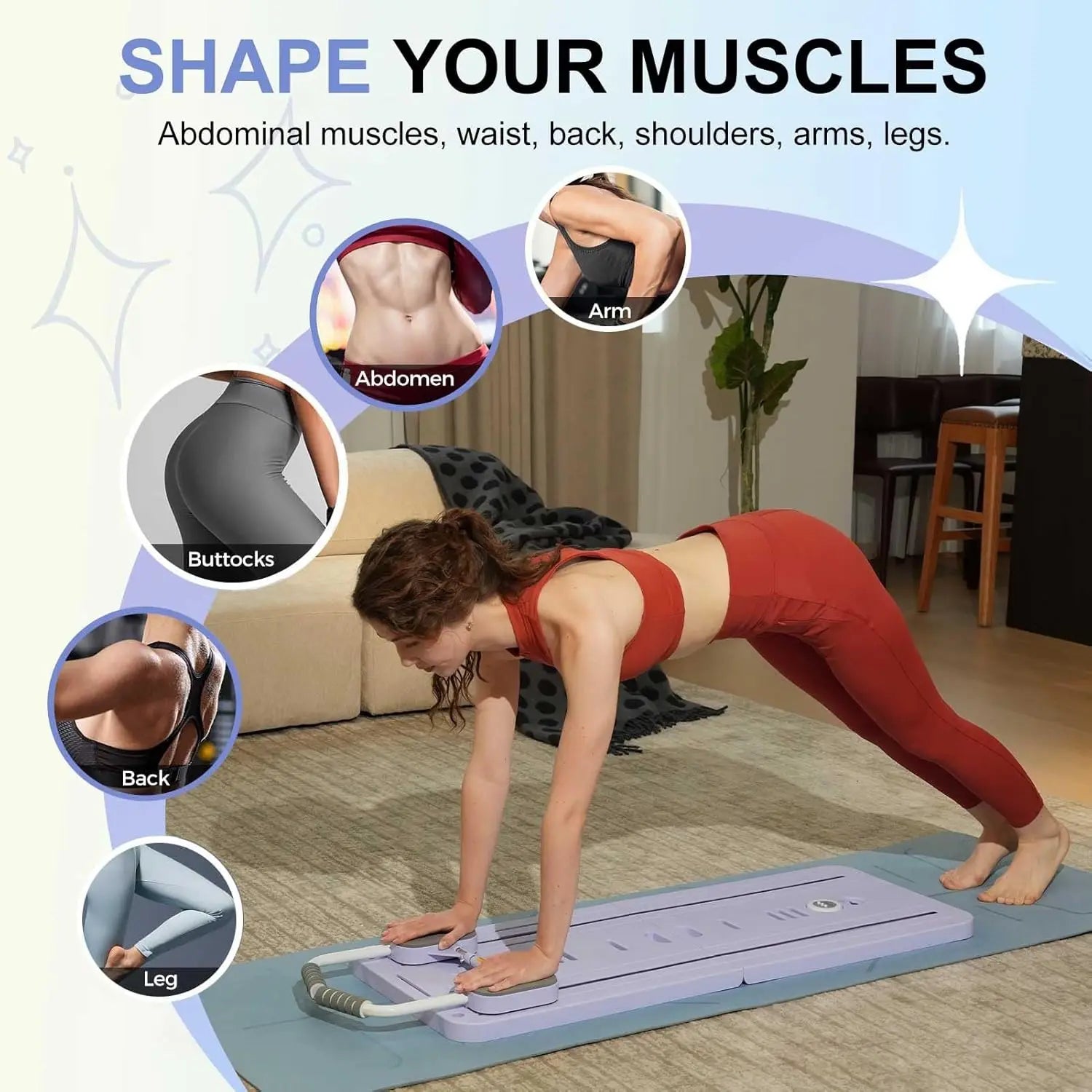 Pilates Ab Workout Board with Resistance Bands for Home Fitness